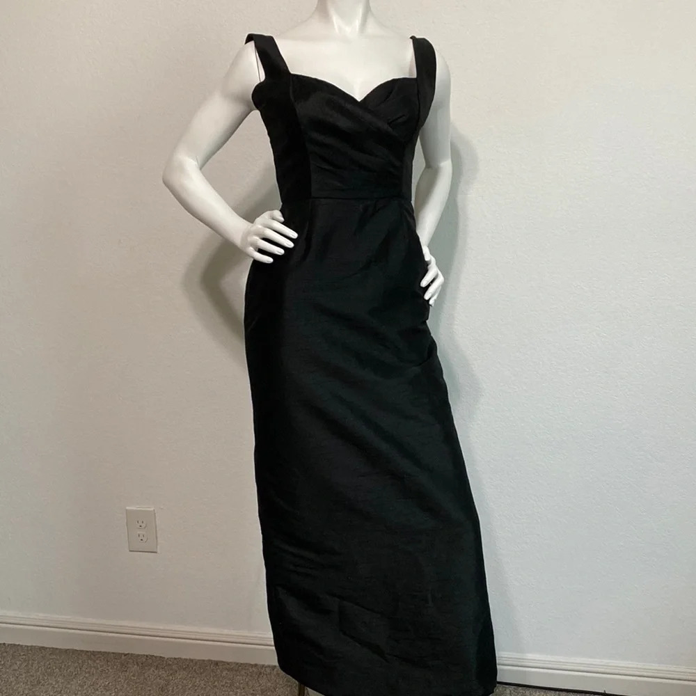 Alfred Sung Black Maxi Dress Gown Satin Sleeveless Sweetheart Neck Size 4